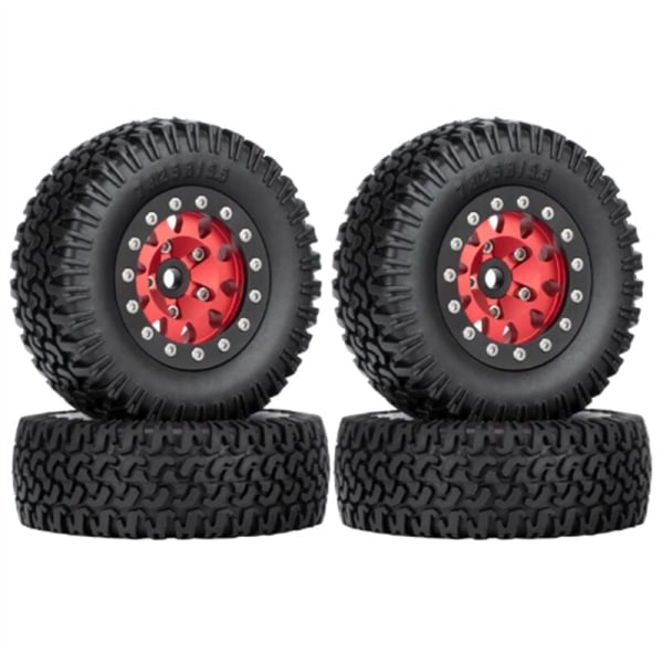 4 st 76 mm 1,55 metallfälgar med däck för 1/10 RC Crawler Car Axial Jr D90, röd svart kant