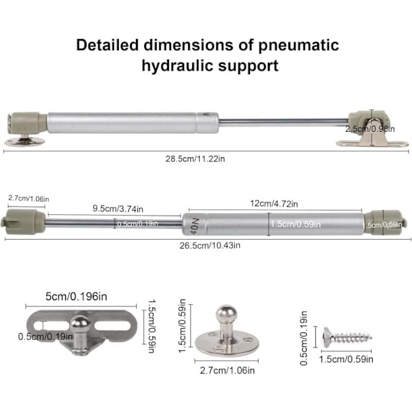 Kalusteet saranat, 2 kpl Kalusteiden tuki Hydraulinen saappaan tuki 40N 270mm Ruostumaton teräs Kaasujouset Keittiön oven tuki ruuveilla (Hopea)