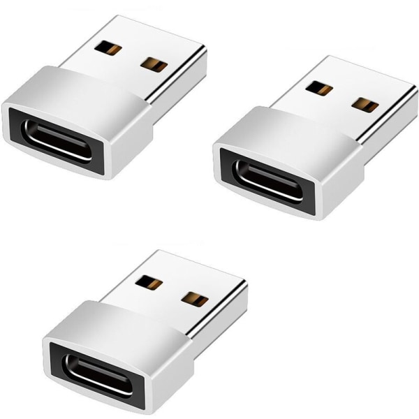 USB A til USB C Adapter Sølv, USB C Hun til USB Han Adapter 3 Stk