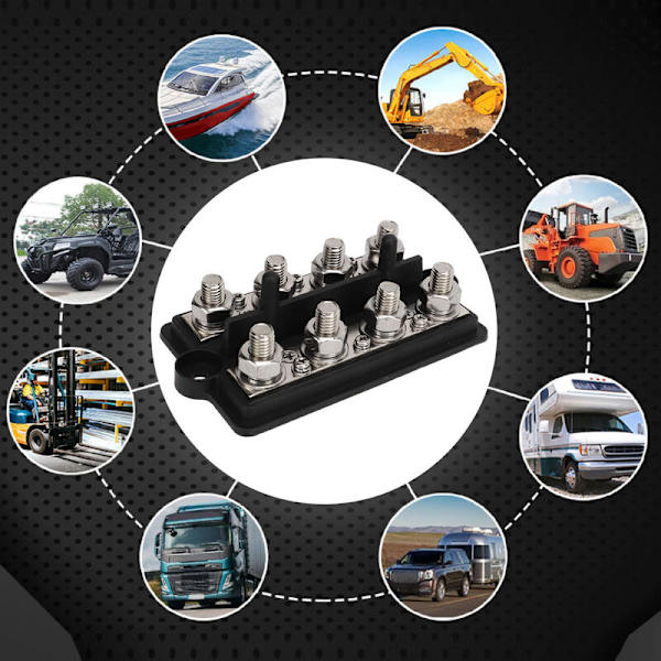 Busbar til Marine RV Batteri Terminal Strømfordelingsblok 2 Rækker M8 Stud DC12-48V 150A Sort