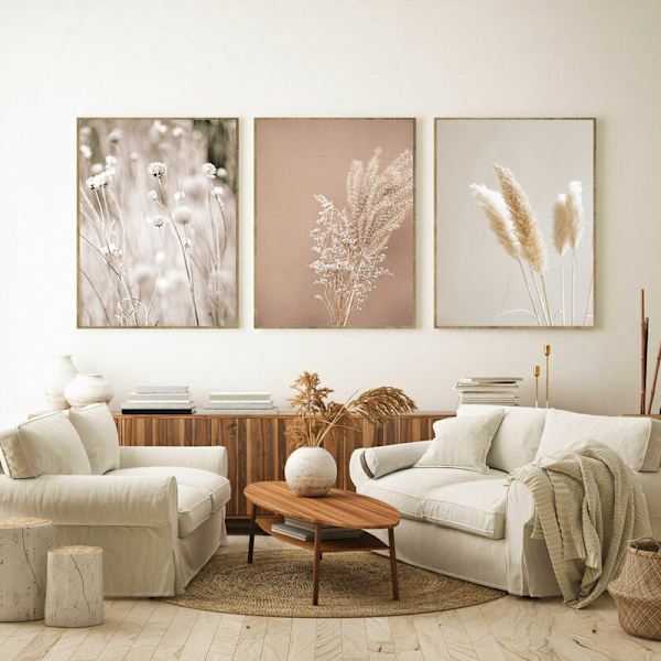 Set med 3 premium-affischer - Reed Pampas - för vardagsrum eller sovrum - Oinramade (30 x 40 cm), soliga