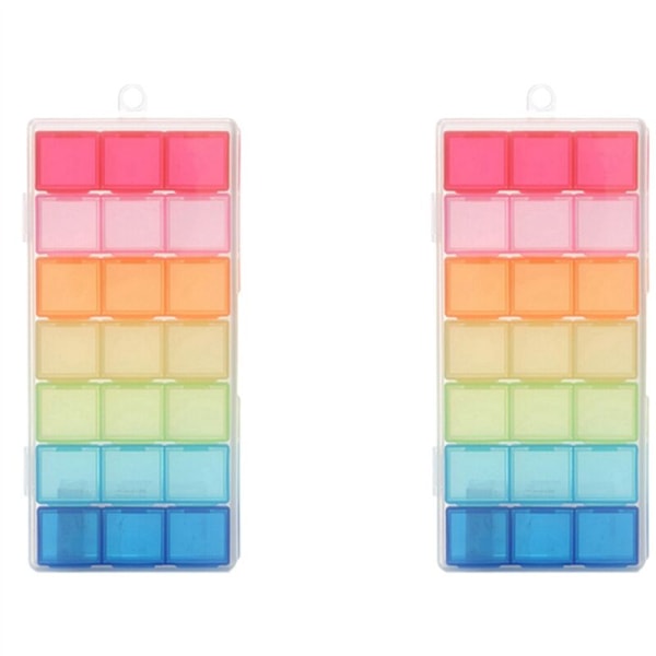 2X 21 Rum Transparent Farve Tom Plastboks Pille Tablet Medicin Organizer Ugentlig 7 Dage 3 Række Opbevaringskasse