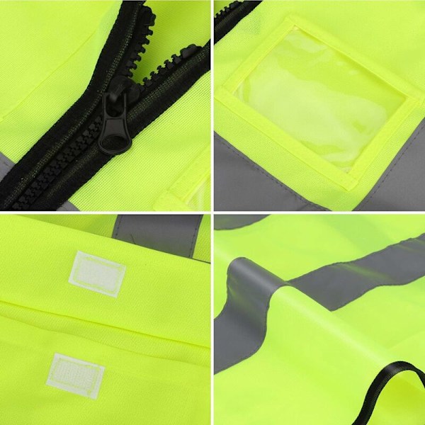 Sikkerhetsvest, (2-pakning) Refleksvest med 5 lommer og glidelås foran, Høy synlighet arbeidsvest for løping, sykling, motorsykkel, gåing og arbeid, U