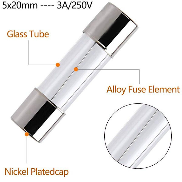 182 stk. 250V hurtigsmeltende sæt - 0,2A 0,5A 1A 2A 3A 5A 8A 10A 15A 20A 30AMP glaskombination (5 x 20mm og 6 x 30mm)