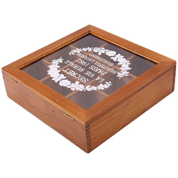 9 Sektioner Trä Chic Te Box Fack Behållare Väska Förvaring Kista Kryddbutik Kosmetiska Lådor Smycken 24 x 24 x 7 cm - Trä Färg