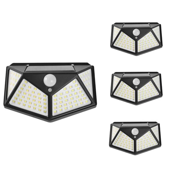 4 stk utendørs solcelle LED-lys solcelle vegglys hagedekorasjonslys med bevegelsessensor vanntett lampe 100LED 3Mods