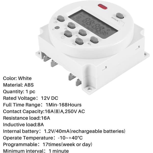 Ny LCD digital kontroll strøm programmerbar timer DC 12V 16A tidsrelébryter