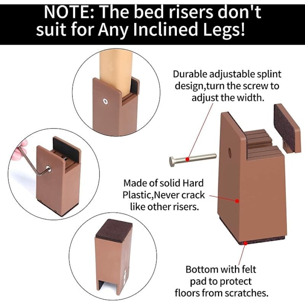 Justerbare Sengben Løfter, 10 cm Hårdtøjsmøbler Løfter, til Sengben Tykkelse 0-1,5 tommer, Seng Højde, Sofa, Skrivebord, Garderobe, Støtter 2000 kg