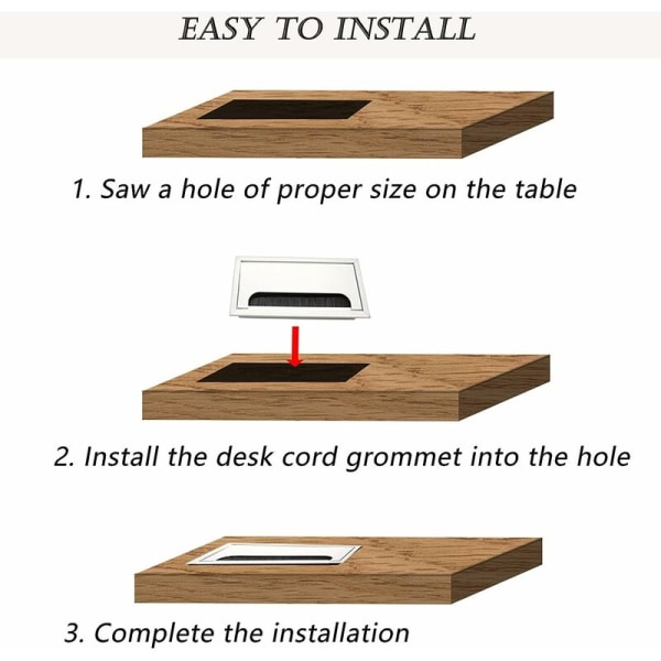 2 stk. Flush Mount Kabelforskruning, Kabelhul Dæksel Skrivebord, Computer Skrivebord Hul Dæksel, til Musikstand, Computer Skrivebord (8 x 8 cm/ 3,14 x 3,14 tommer)