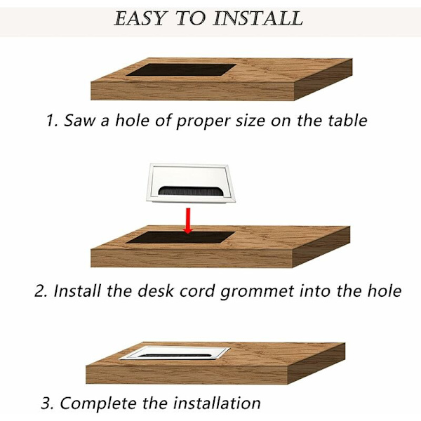 2 stk. Flush Mount Kabelgjennomføring, Kabelhulldeksel Skrivebord, Datamaskin Skrivebord Hulldeksel, for Notestativ, Datamaskin Skrivebord (8 x 8 cm/ 3.14 x 3.14 tommer)