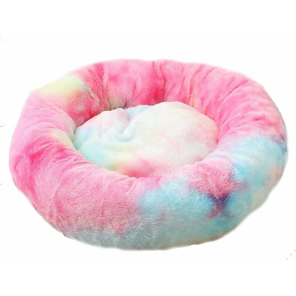 Rund Plys Kattekurv til Dyr Katte og Små Hunde Katteseng Pude Donut Hundebed Passer Rede Sofa XH062 (Diameter: 80, Farverig Pink)
