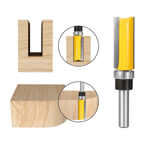 3 stk 8mm skaft flush trimmekutter, trimmekutter kopikutter med topplager, trebearbeidingsfreser -