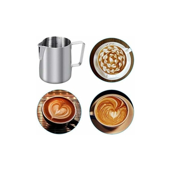 350 ml mælkekande i rustfrit stål 304 med gradueret gravering indvendigt til opskumning af mælk, cappuccino, juice eller andet -
