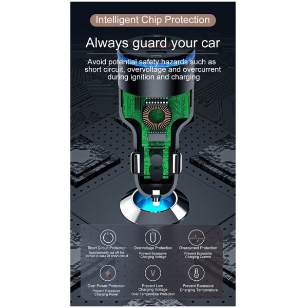PD+QC3.0 Universal LED Hurtigoplader Dobbelt Display til 12V-24V Bilmodeller 65W Output PD+USB Flash Hurtigopladning, Sort