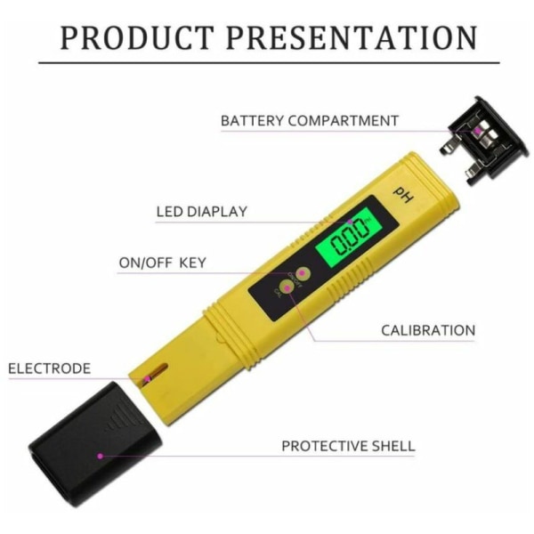Elektronisk PH-mätare, LCD digital vattenkvalitetsmätare, automatisk kalibreringsfunktion och 0,00-14,00 bärbar digital PH-mätare