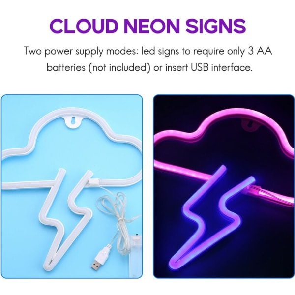 Cloud Neon Skilte Led Skilte Soveværelse Dekoration Usb/Batteridrevet Led Natlampe Neon Lysskilt til Bar, Fest, Badeværelse