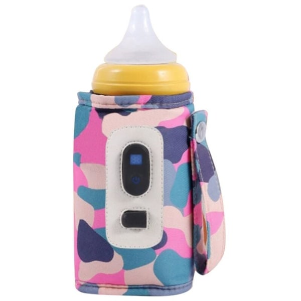 Universell USB-mjölkvarmare Resväska Isolerad Väska Digital Display Babyflaska Värmare -Rosa Kamouflage