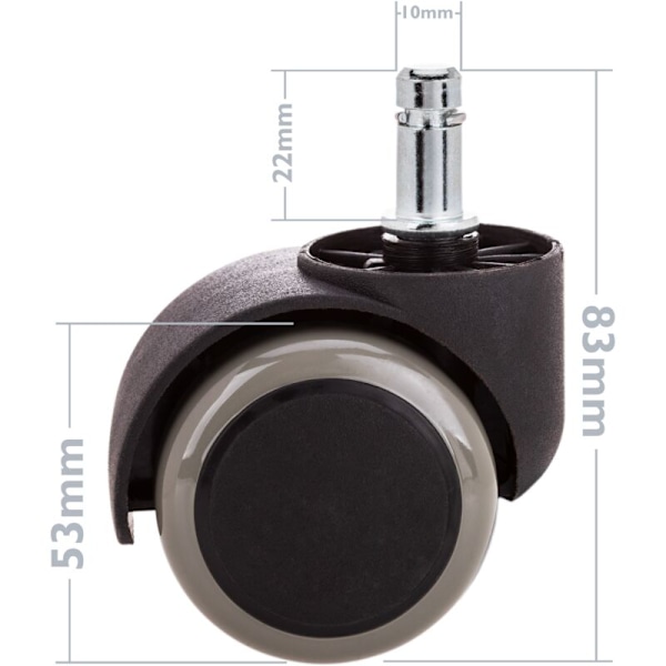 Pyörivät pyörät nylonista ja harmaasta PVC:stä ilman jarrua 50 mm M10 5 kpl