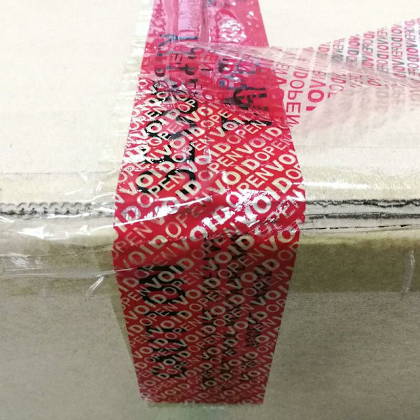 Rulle 100% Total Transfer Tamper Evident Säkerhetstejp, - Röd, 5cm x 50m x 2 mil, Säkerhetstejp