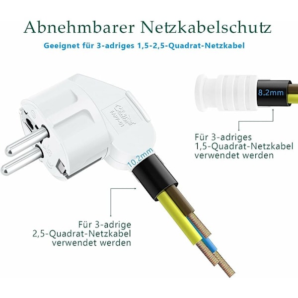 Schuko-stikpropper, 3 stk. Hvide Han-stikkontakter, JEXPOWER Elektriske Jordforbindelsespropper, Strømforsyning Vinklet Stik 250V 16A -