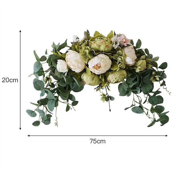 2X Kunstig Blomsterkrans, 30 Tommer Håndlaget Blomsterkrans med Blad Rose Peony Buekrans Simuleringsblomster