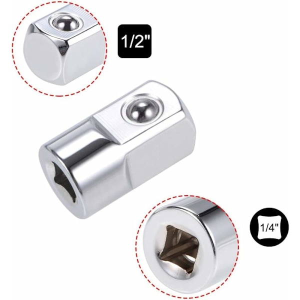 Reducer Socket Adapter 1/4 tum Hon till 1/2 tum Han i Cr-V Stål