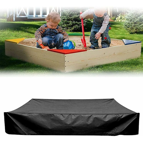 Dammsäker Sandlådaöverdrag med dragsko, Oxfordduk Kvadratisk presenning för sandlåda, pool, trädgård eller gård (Svart, 120x120cm)