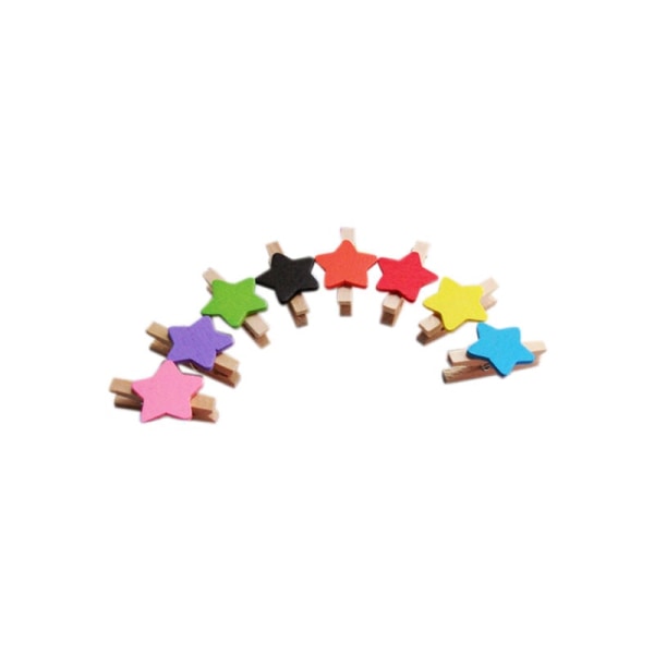 Random Colors Star Clips Wooden Message Photo Holder Card Size Mini Paper Clips Decor