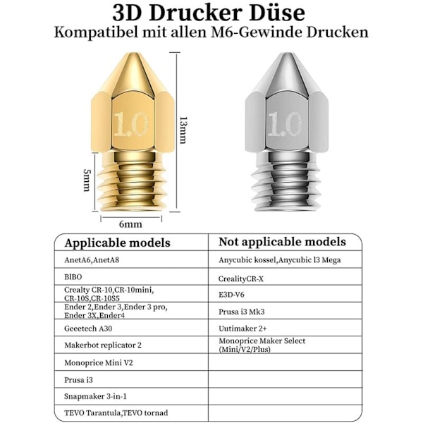 3D-printerdyse, 0,4 mm MK8-dyse, 30 stk Ekstruder til 1,75 mm Filament 3D-printer med rengøringsværktøj