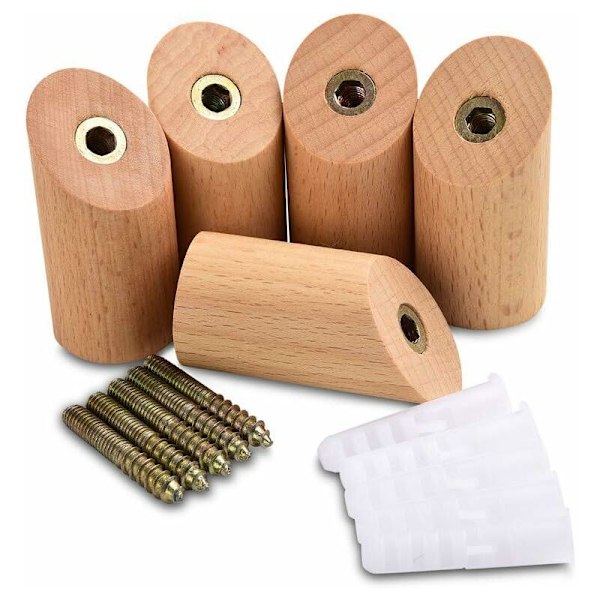 Väggmonterad Naturlig Trä Klädhängare Hängare Kläder Halsduk Hatt Och Väska Förvaring Handdukshängare Sovrumsdekor, Diameter 30 Mm - 5 St