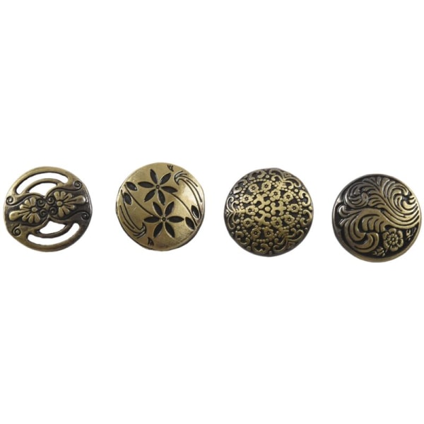 30Pcs Round Sewing Buttons Decorative Flower Pattern Mixed Bronze Tone 17Mm