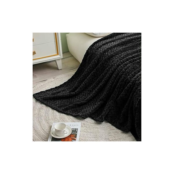Super blød flanneldyne, høj kvalitet mikrofiber, sort 127 x 178 cm, hyggelig og varm, egnet til alle årstider