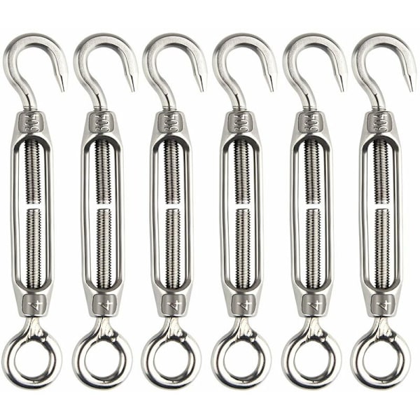6 stk. Wire Turnbuckle M4 Rustfritt Stål Justerbar Turnbuckle Hook and Eye Set Heavy Duty