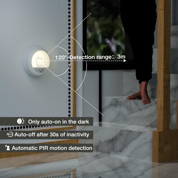 LED Natlampe til Børn - USB Genopladelig Natlampe til Børn, Bærbar Baby Natlampe med Bevægelsessensor og 3 Tilstande (Auto/Tændt/Slukket) til Soveværelset