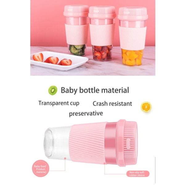 Elektrisk Juicer Blender USB Uppladdningsbar Frukt Mixer Cup Smoothie Maker Multi-Funktion Matberedare, Rosa