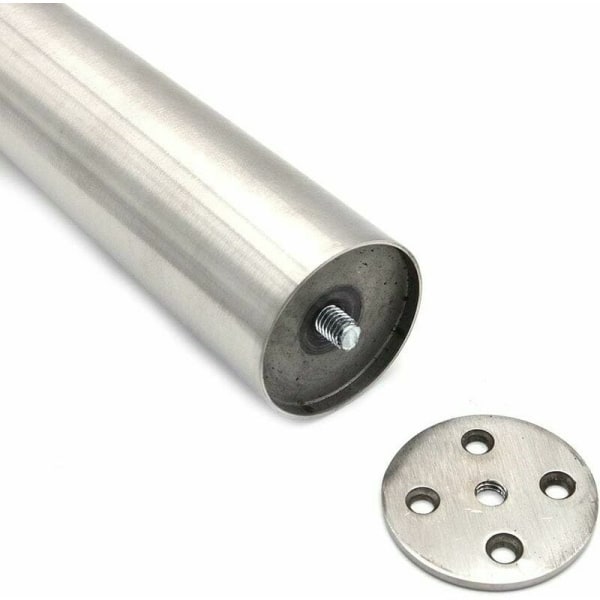 4-pak justerbare møbelben 18 cm x 5 cm Benene er laget av rustfritt stål, bestående av et solidt rustfritt ståldeksel (3,5 mm), en tykkere base og en bolt. Overlegen kvalitet og utførelse gjør at hvert ben kan bære opptil 100 kg vekt.