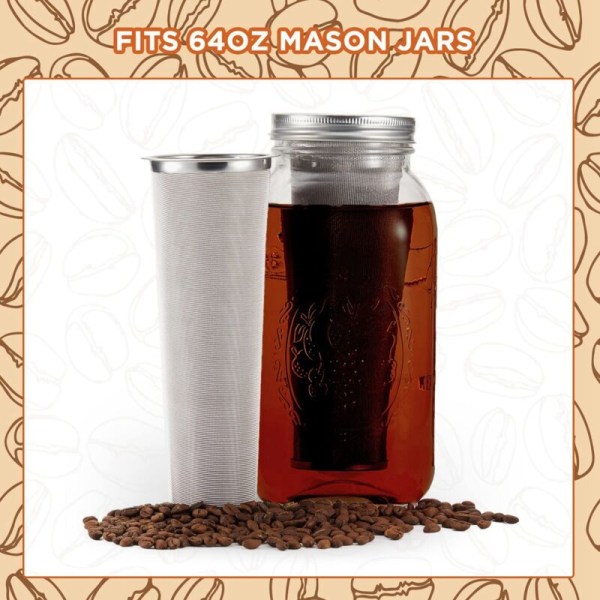 Koldbrygget kaffefilter 3 stykker rustfrit stål filter kaffe te infuser kaffe si murer konserves krukke mesh filter