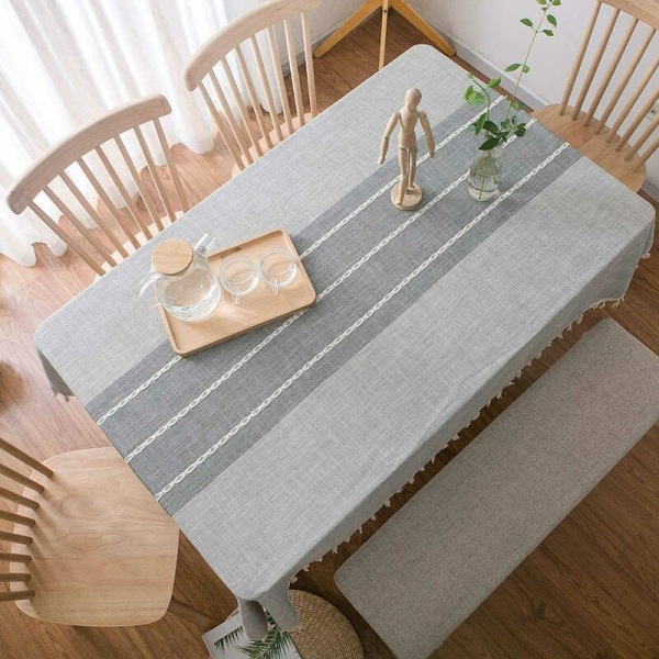 Rektangulär bordsduk 140X200 cm polyesterfiber bordsduk med tofs kant dammtät matsal tvättbar (grå)