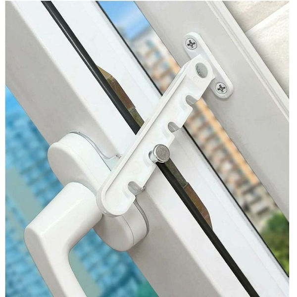 Fönsteröppnare för fönster, barnsäkerhetsspärr, klämskydd, fönsterventilationsöppnare, utåtgående öppning för UPVC-fönster, trä och aluminium, vit