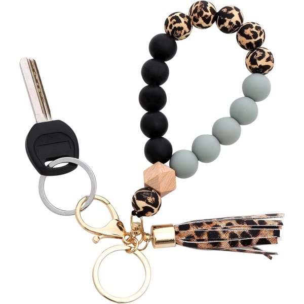 Nyckelring Armband Armband Nyckelring Leopard pärlarmring Nyckelringar för kvinnor med lädertofs