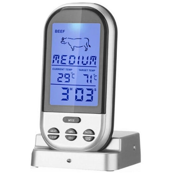 LCD Trådlös Kötttermometer Fjärrkontroll Digital Sond BBQ Grill Kökstermometer Hushållsugn BBQ Grillverktyg