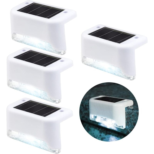 Gånglampor, LED solcells-vägglampor, vattentäta trapplampor för inomhus eller utomhus, staketlampor (set om 4, kallvit)