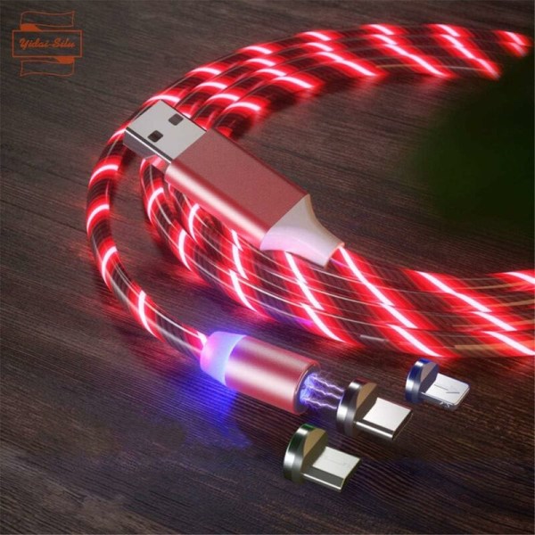 Magnetisk laddningskabel för Micro USB / iOS / Typ C 【Flytande LED-ljus, 3 i 1】 1M laddare Magnetic Electric Wire 360 ​​Rotary USB med LED-ljus för P