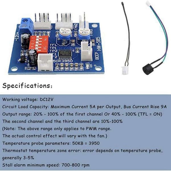 DC 12V 4-trådig Högtemperaturfläkt Temperaturkontroll Hastighetsregulator CPU-modul PWM Temperaturalarm PC CPU