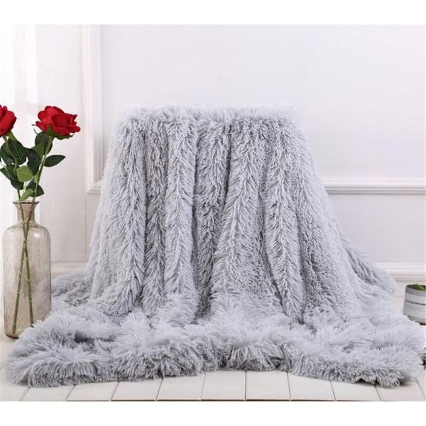 Ultra blød og hyggelig varm kunstpels fluffy tæppe, brug som sofaslør, uldtæppe eller sengetæppe, grå, 130 x 160 cm