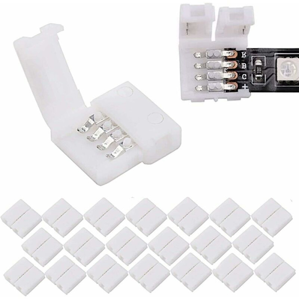 20-pack, 4-polig PBC RGB LED-remskontakt, 10 till 1 luckfritt band utan band, lödfri adapter för SMD 5050 flerfärgad LED-remsa