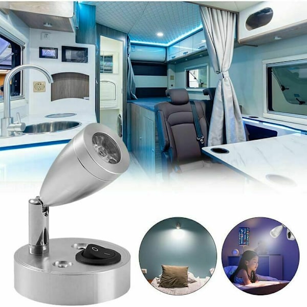 12V LED Spotleselamp for Lesing, 2 stk. Caravan Innvendige Lys, 3W LED Bobil Leselys med Bryter, Auto LED Innvendig Lys for Bobil, Ca