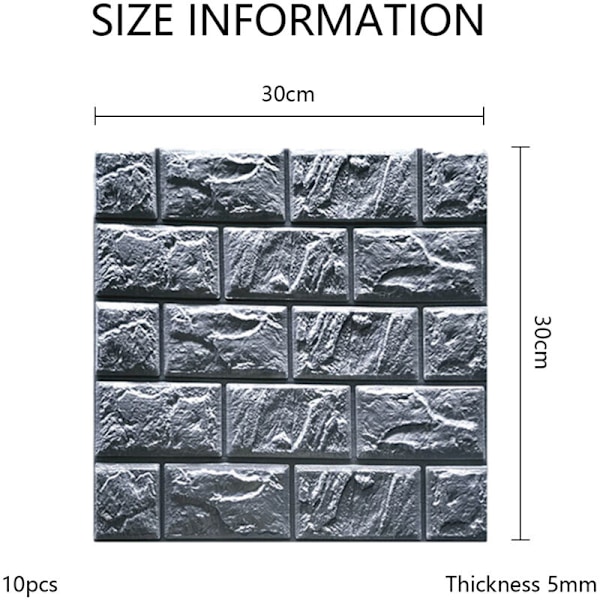 10 kpl 3D-seinäpaneeleja, 30 cm peitto, tulostettava itseliimautuva tapetti vedenkestävillä PE-vaahtoseinäpaneeleilla, itseliimautuva irrotettava ja liimattava sisätiloihin