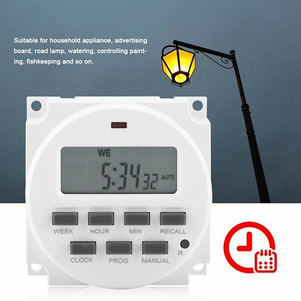 Programmerbar Smart Timer, Strømholdbar Elektrisk Digital Kontrol Switch Timere med HD Display (110V)