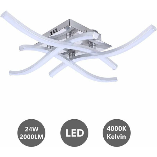 LED Taklampe, Bølgeformet Hengelampe, 4000K Nøytral Hvit Lys, 24W 2000Lm Integrerte LED-er, Moderne Lysekrone for Stue eller Kjøkken, IP